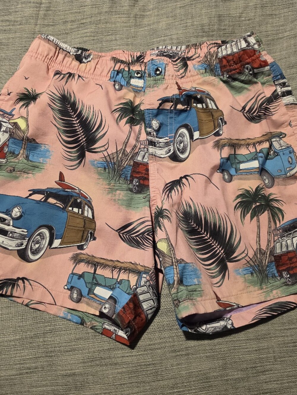 Men's Pink Vw Bus Retro Car Print Swim Trunks